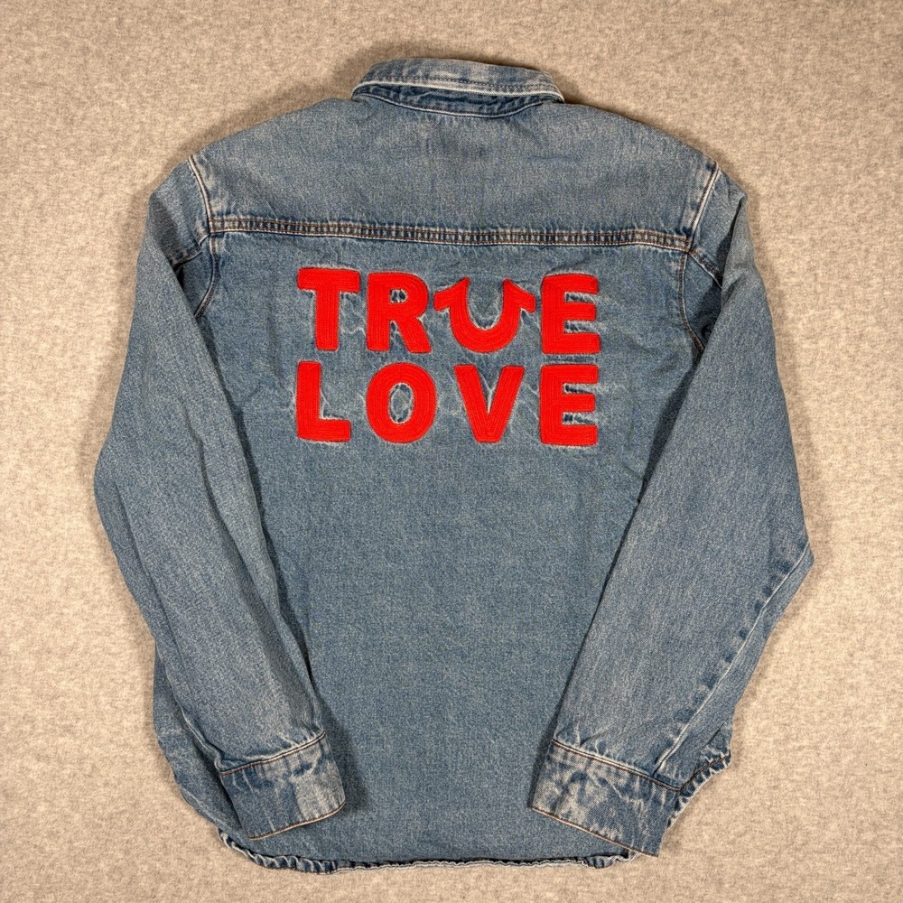 True Religion Pearl Snap Embroidered Long Sleeve Denim Button Down Blue XS